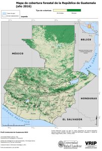Mapa de la cobertura forestal de Guatemala en 2016.