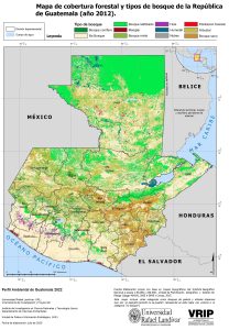 Mapa de la cobertura forestal y los tipos de bosques en Guatemala en 2012.