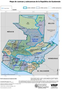 Mapa de las cuencas y subcuencas de Guatemala.