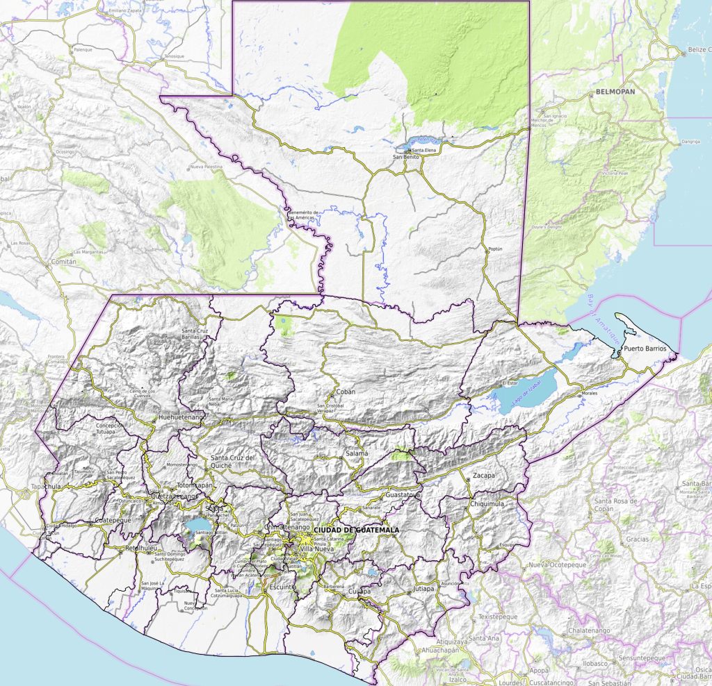 Mapa físico de Guatemala.