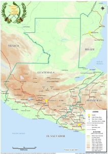 Mapa topográfico de Guatemala.