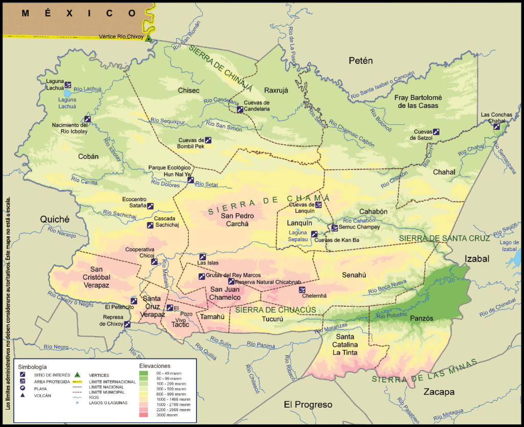 Mapa físico del Departamento de Alta Verapaz.