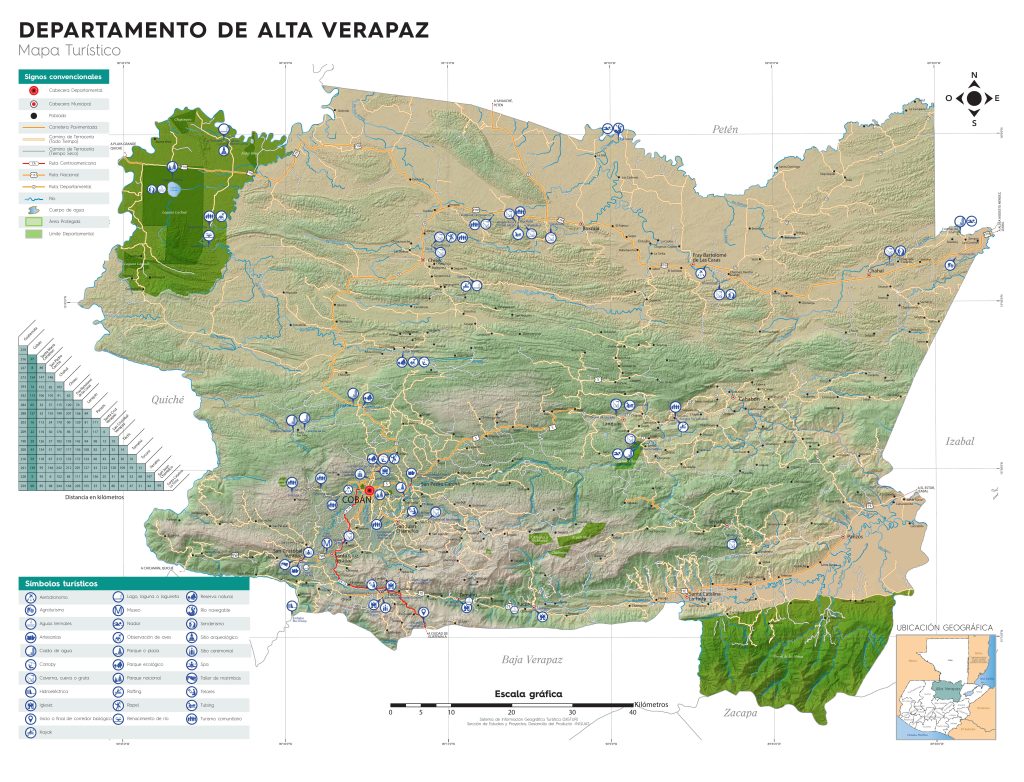 Mapa turistico del Departamento de Alta Verapaz.