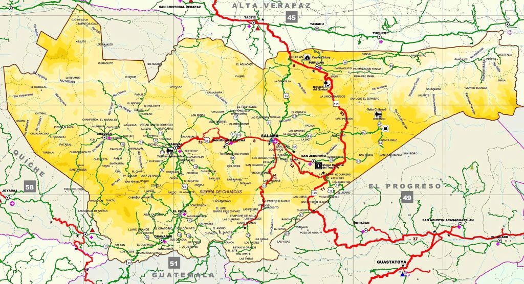 Mapa del Departamento de Baja Verapaz.