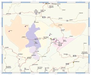 Mapa de las principales ciudades del departamento de Baja Verapaz.