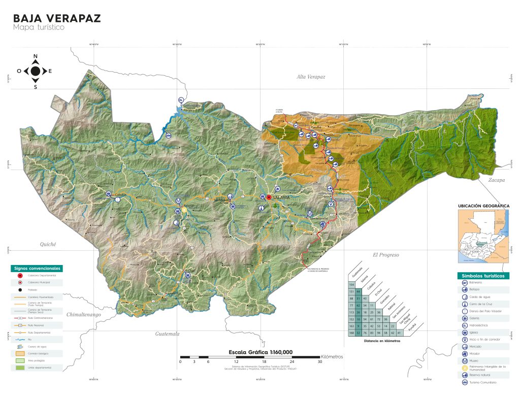 Mapa turistico del Departamento de Baja Verapaz.