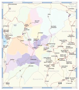 Mapa de las principales ciudades del departamento de Chimaltenango.