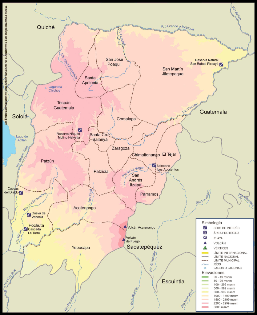 Mapa físico del Departamento de Chimaltenango.