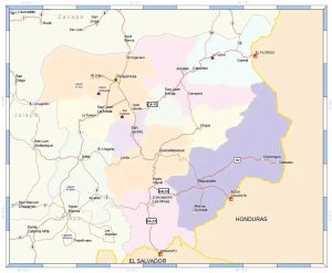 Mapa de las principales ciudades del departamento de Chiquimula.