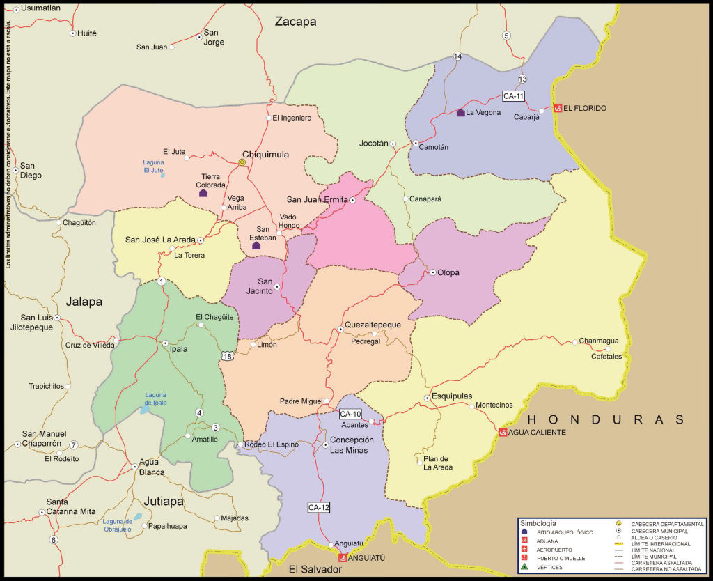 Mapa de los municipios del departamento de Chiquimula.