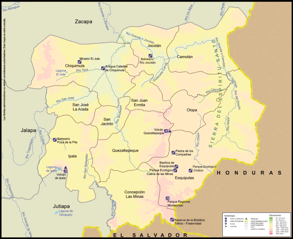 Mapa físico del Departamento de Chiquimula.