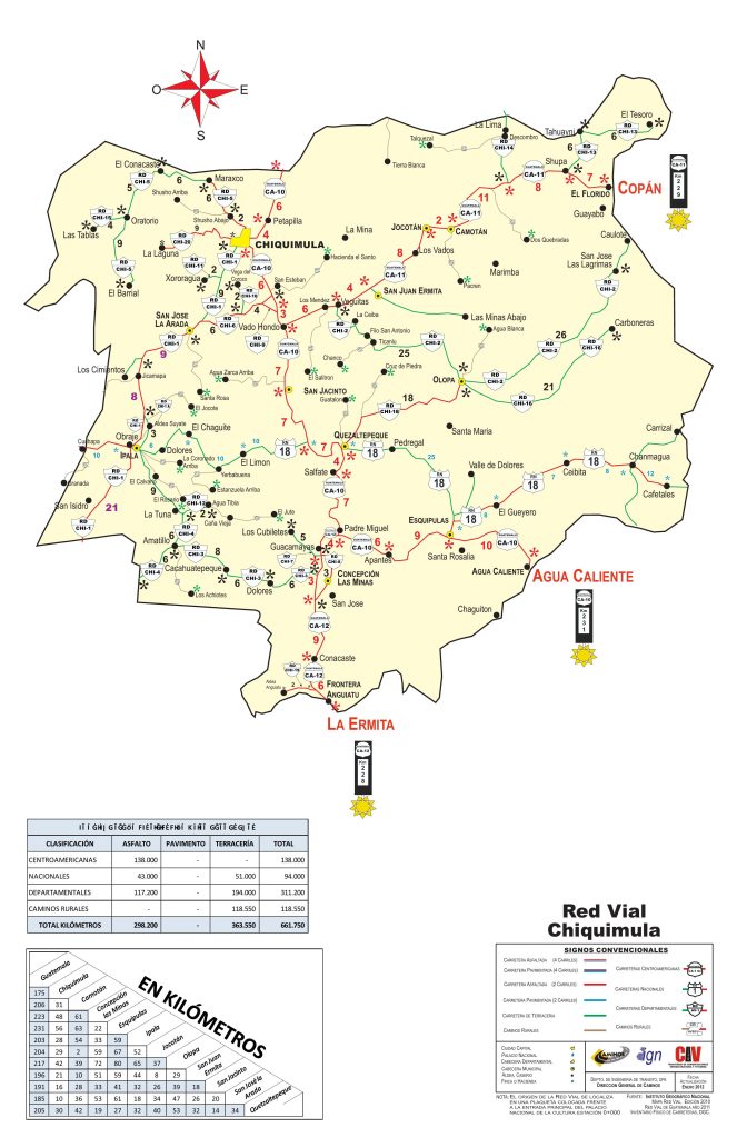 Mapa de carreteras del Departamento de Chiquimula.