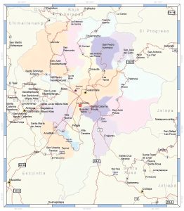 Mapa de las principales ciudades del departamento de Guatemala.