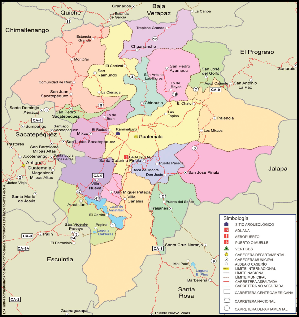 Mapa de los municipios del departamento de Guatemala.