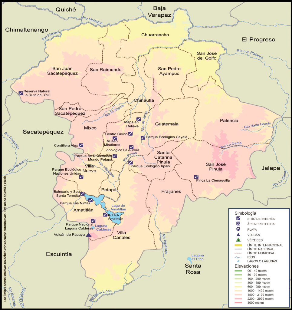 Mapa físico del Departamento de Guatemala.