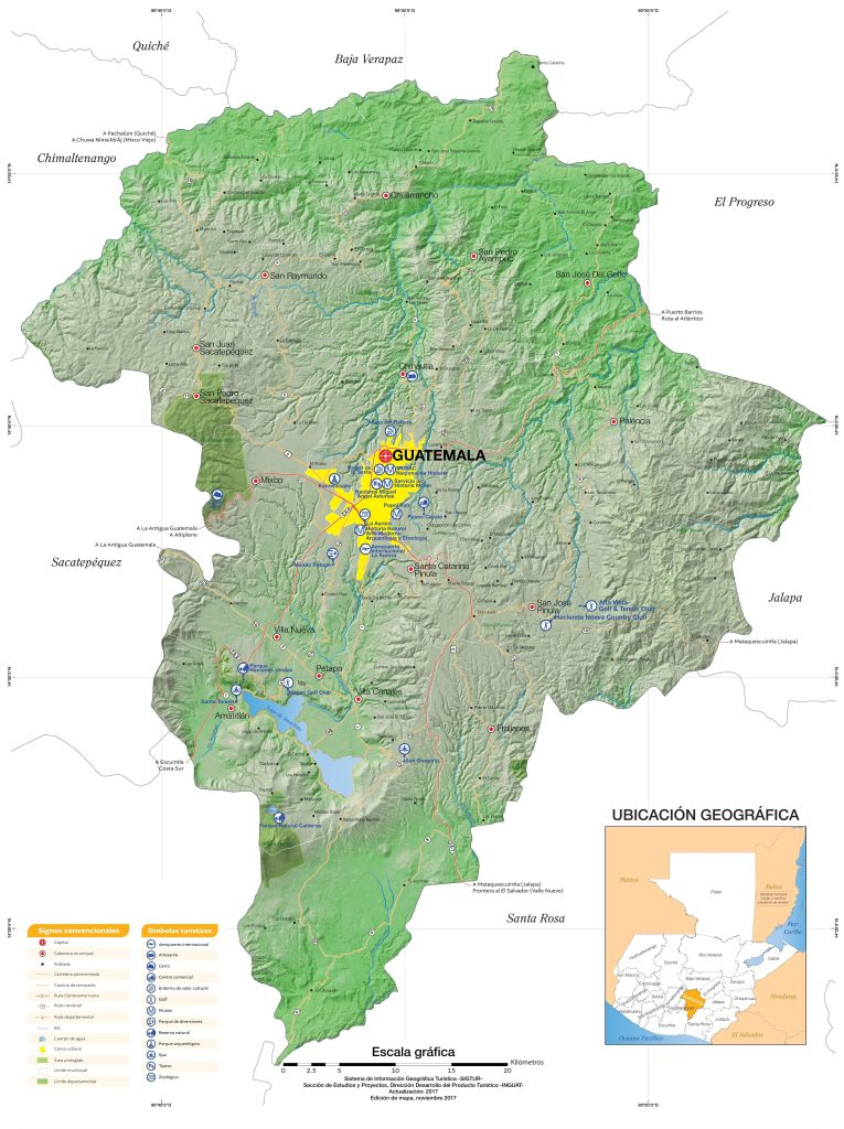Mapa turistico del Departamento de Guatemala.