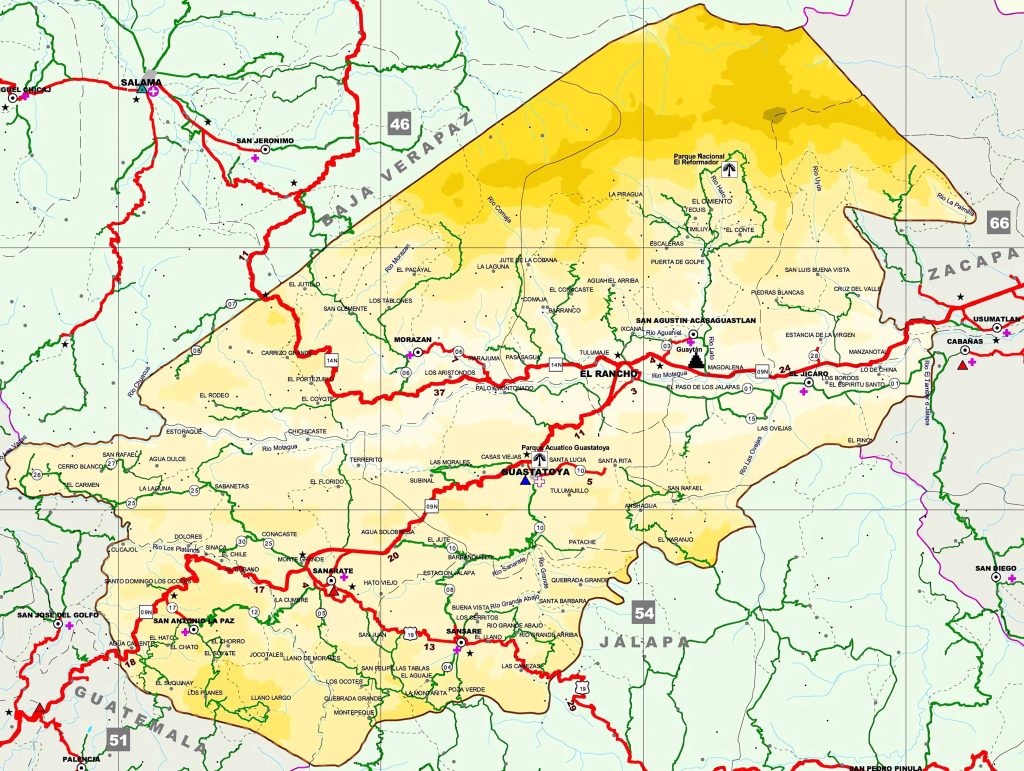 Mapa del Departamento de El Progreso.
