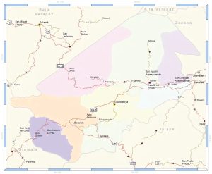 Mapa de las principales ciudades del departamento de El Progreso.