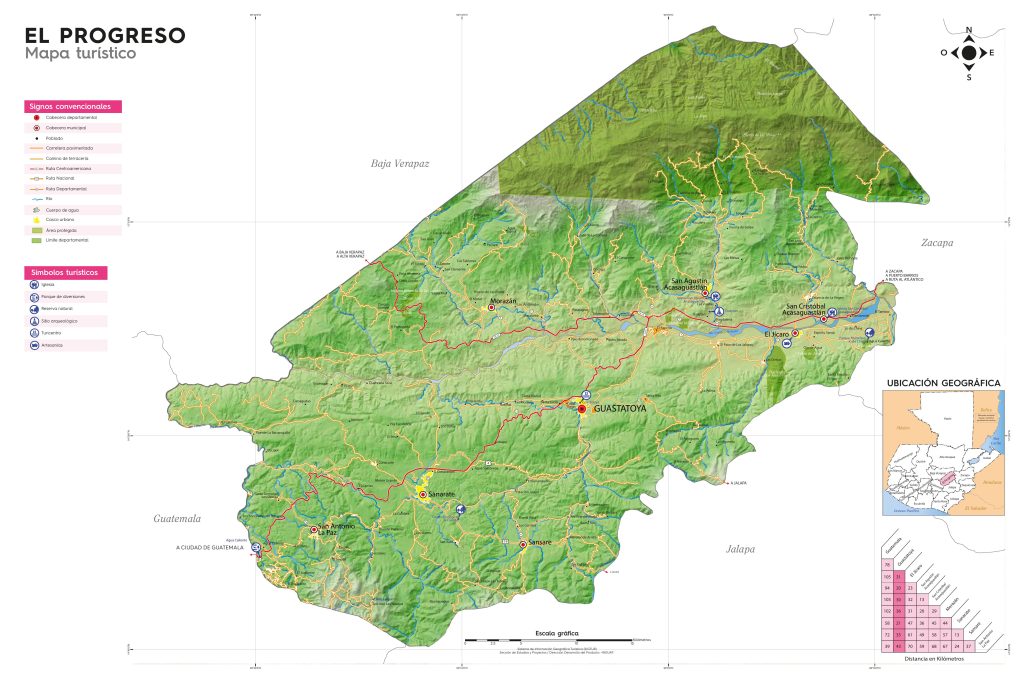 Mapa turistico del Departamento de El Progreso.