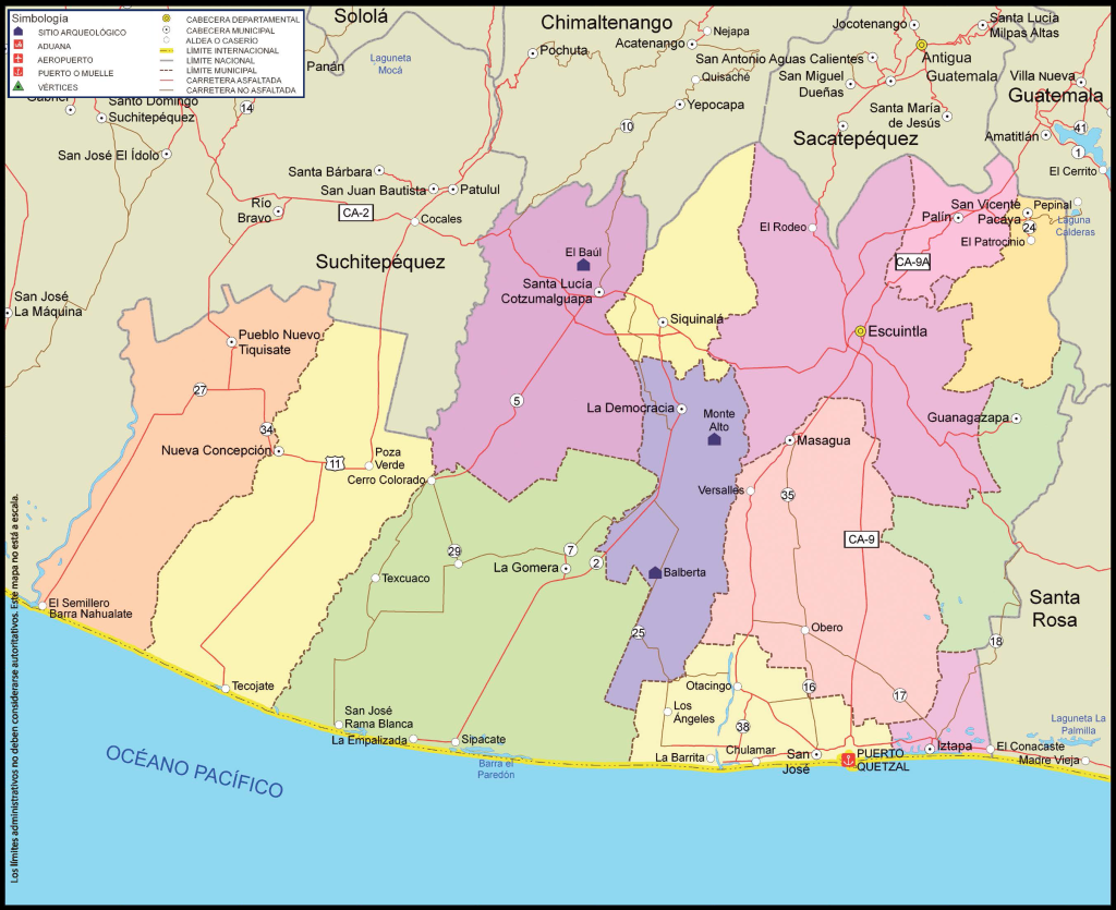 Mapa de los municipios del departamento de Escuintla.