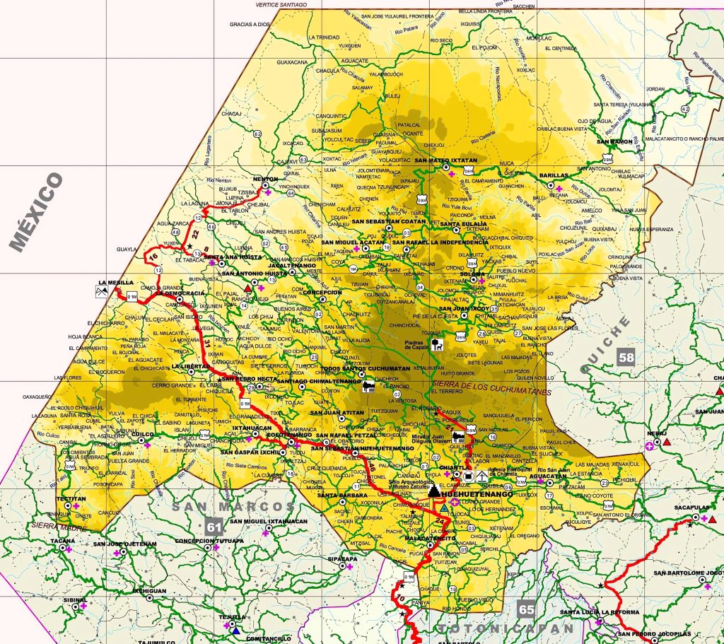 Mapa del Departamento de Huehuetenango.