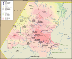 Mapa físico del Departamento de Huehuetenango