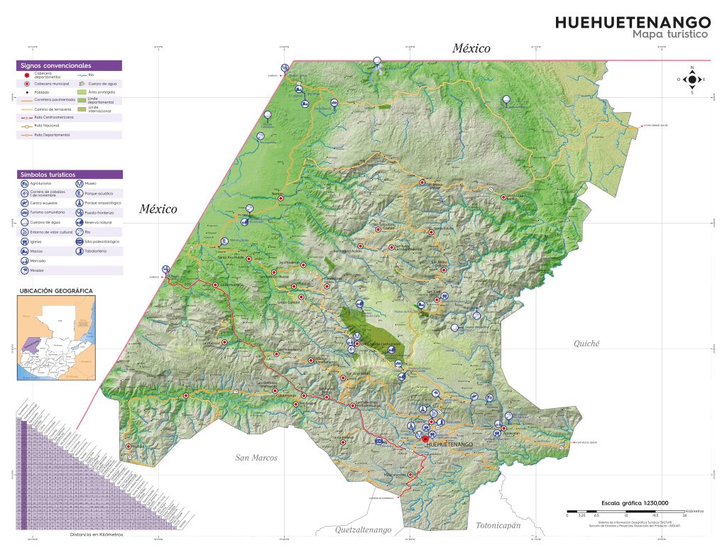 Mapa turistico del Departamento de Huehuetenango.