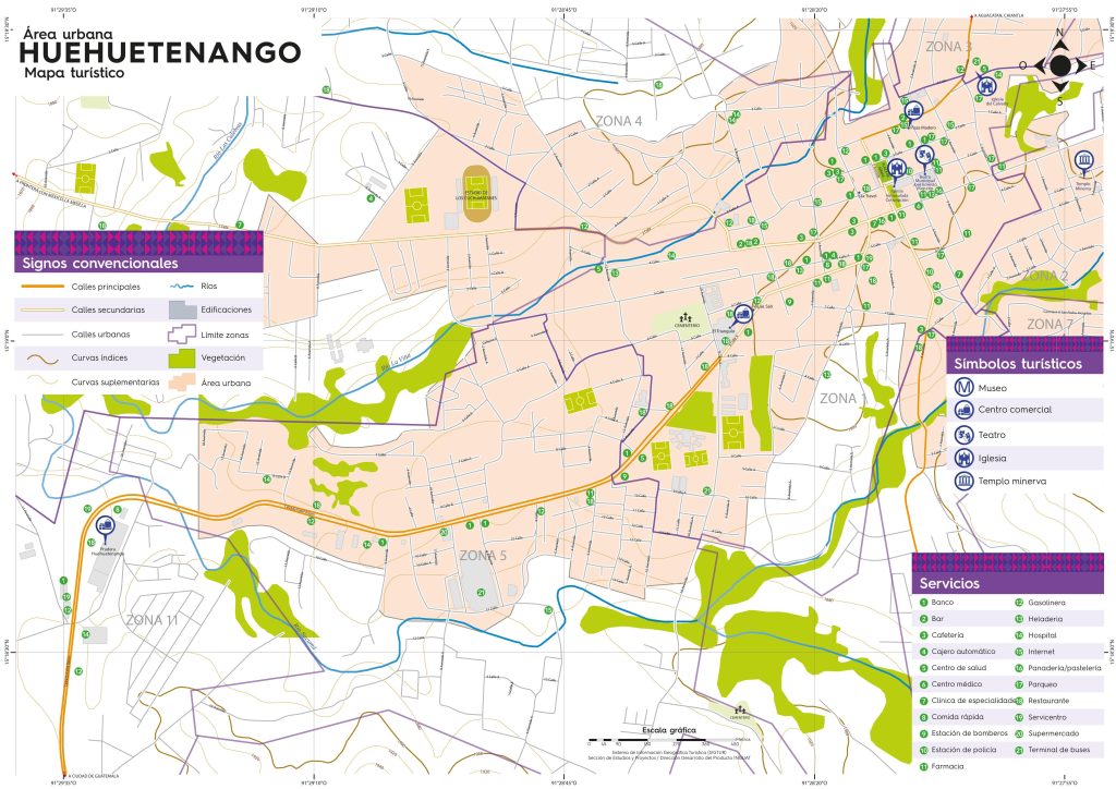 Mapa de la ciudad de Huehuetenango.