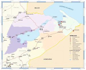 Mapa de las principales ciudades del departamento de Izabal.