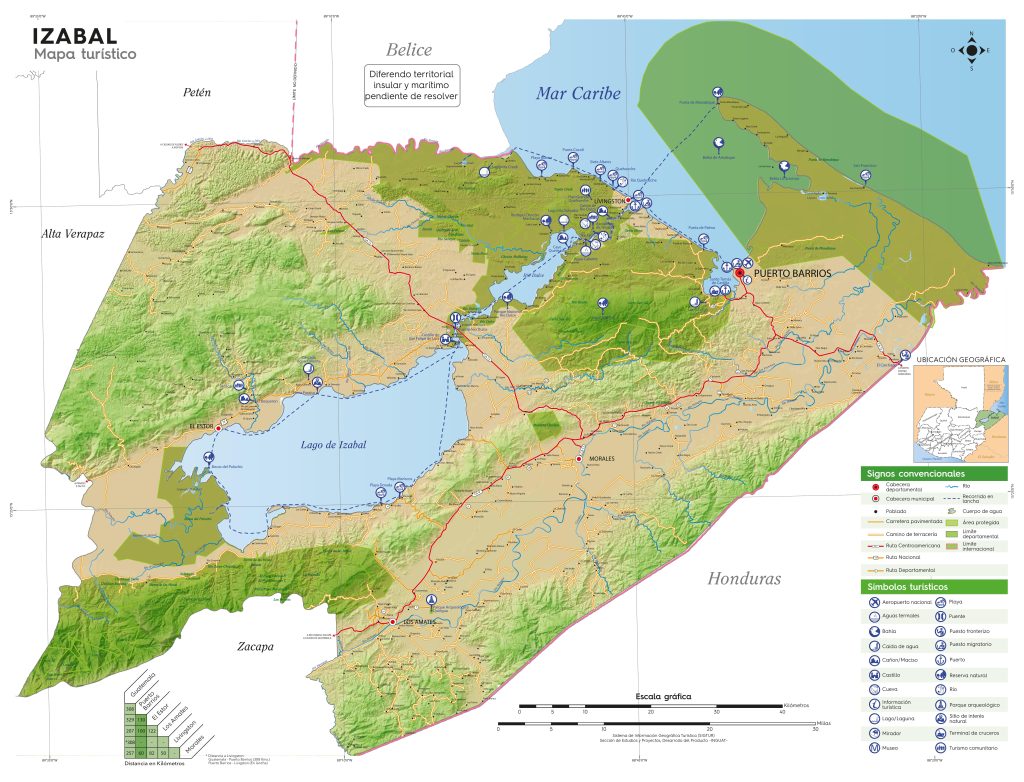 Mapa turistico del Departamento de Izabal.