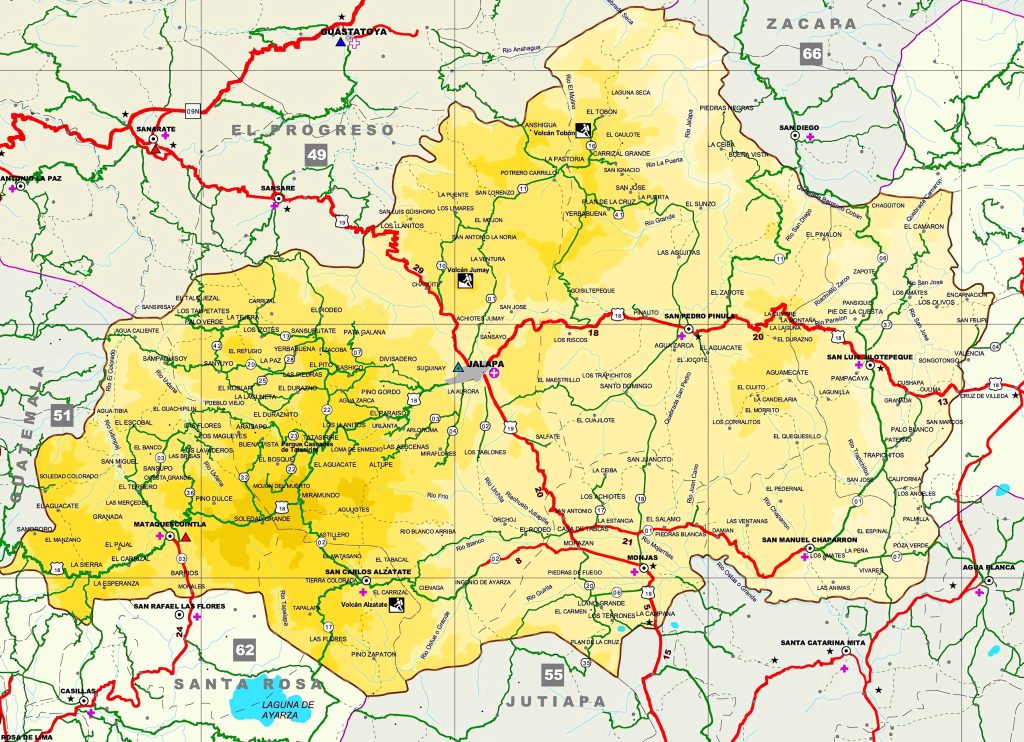 Mapa del Departamento de Jalapa (Guatemala).