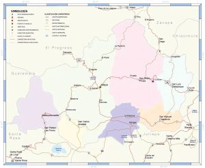 Mapa de las principales ciudades del departamento de Jalapa (Guatemala).