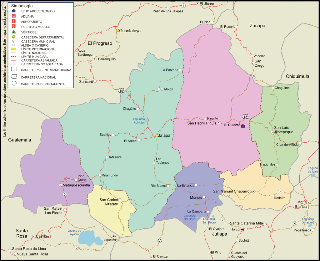 Mapa de los municipios del departamento de Jalapa (Guatemala).