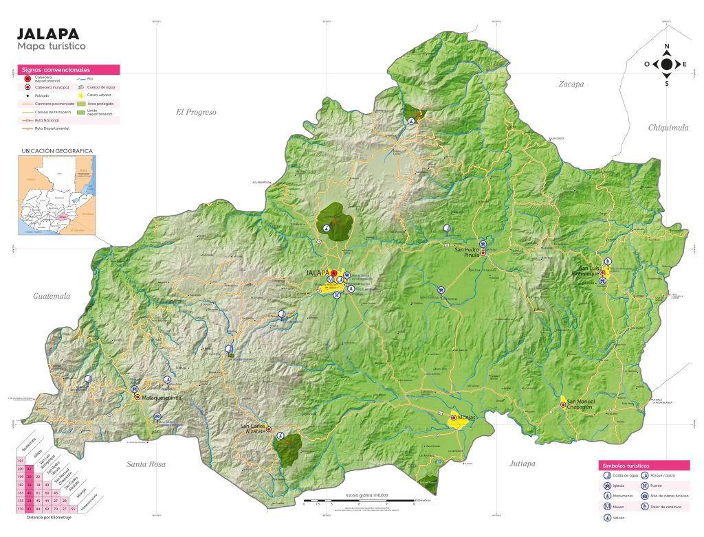 Mapa turistico del Departamento de Jalapa (Guatemala).