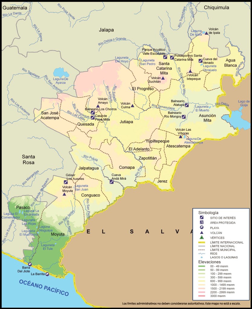Mapa físico del Departamento de Jutiapa.