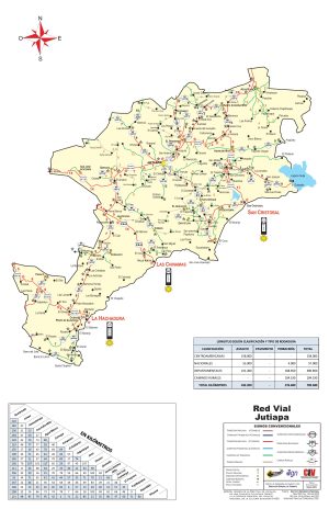 Mapa de carreteras del Departamento de Jutiapa