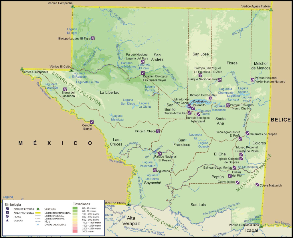 Mapa físico del Departamento de Petén.