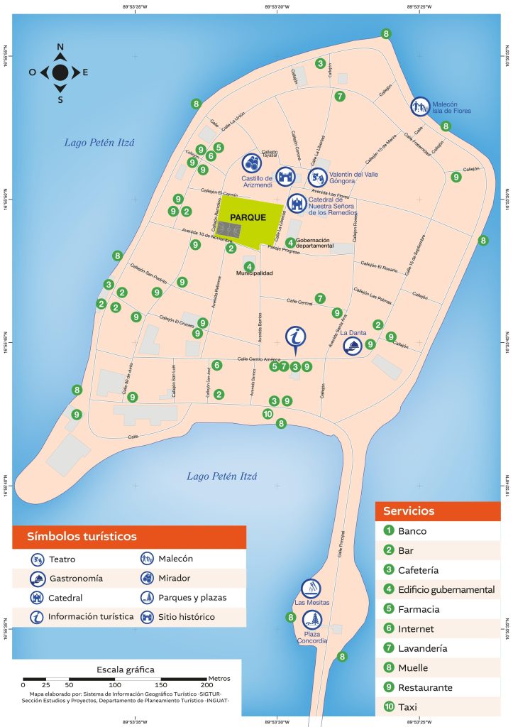 Mapa de la Isla de Flores (Guatemala).