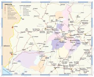 Mapa de las principales ciudades del departamento de Quetzaltenango.