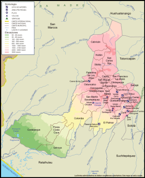 Mapa físico del Departamento de Quetzaltenango