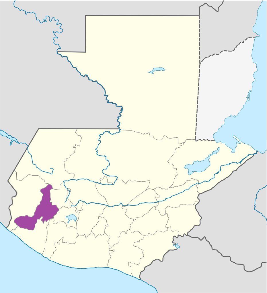 Mapa de ubicación del Departamento de Quetzaltenango.