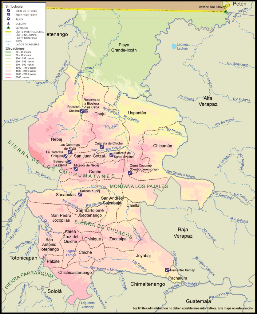 Mapa físico del Departamento de Quiché.