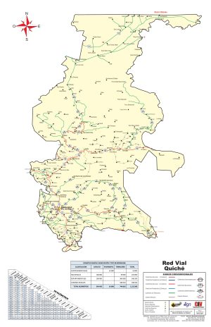 Mapa de carreteras del Departamento de Quiché