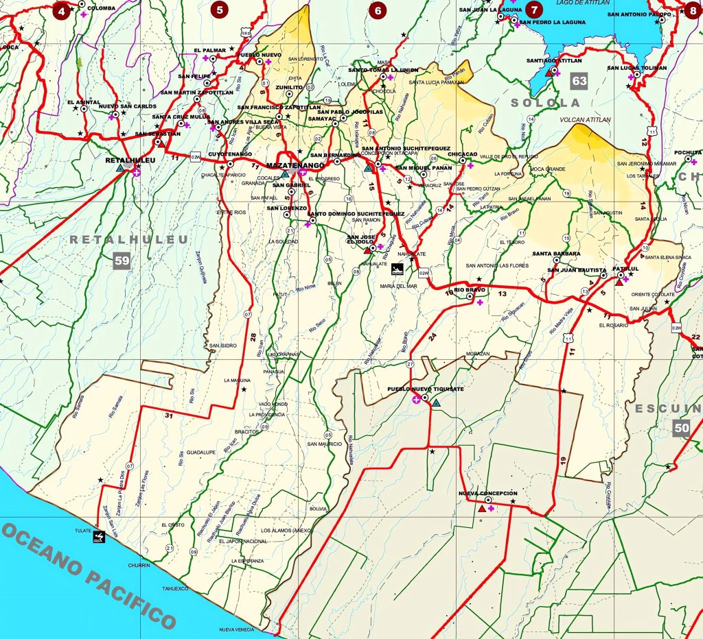 Mapa del Departamento de Suchitepéquez.