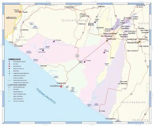 Mapa de las principales ciudades del departamento de Retalhuléu.