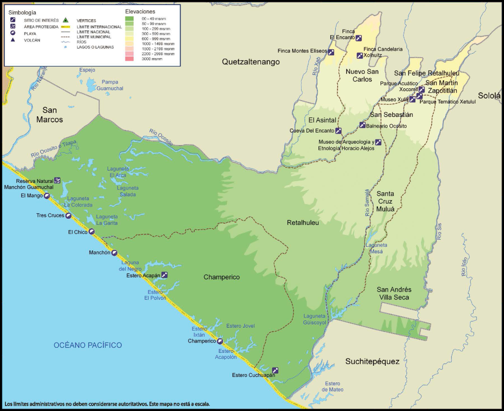Mapa físico del Departamento de Retalhuléu.