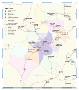 Mapa de las principales ciudades del departamento de Sacatepéquez.