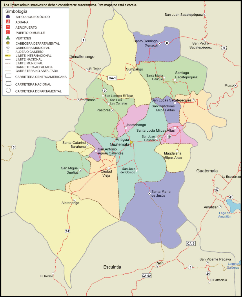 Mapa de los municipios del departamento de Sacatepéquez.