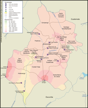 Mapa físico del Departamento de Sacatepéquez