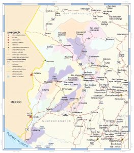Mapa de las principales ciudades del departamento de San Marcos.